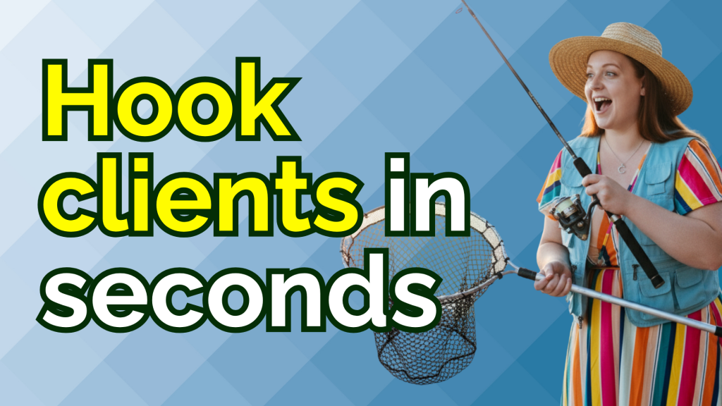 Kim with a rod and net - hook clients in seconds