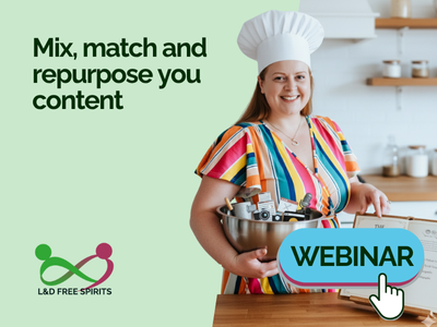 kim in a fancy chefs hat - text reads mix, match and repurpose your content