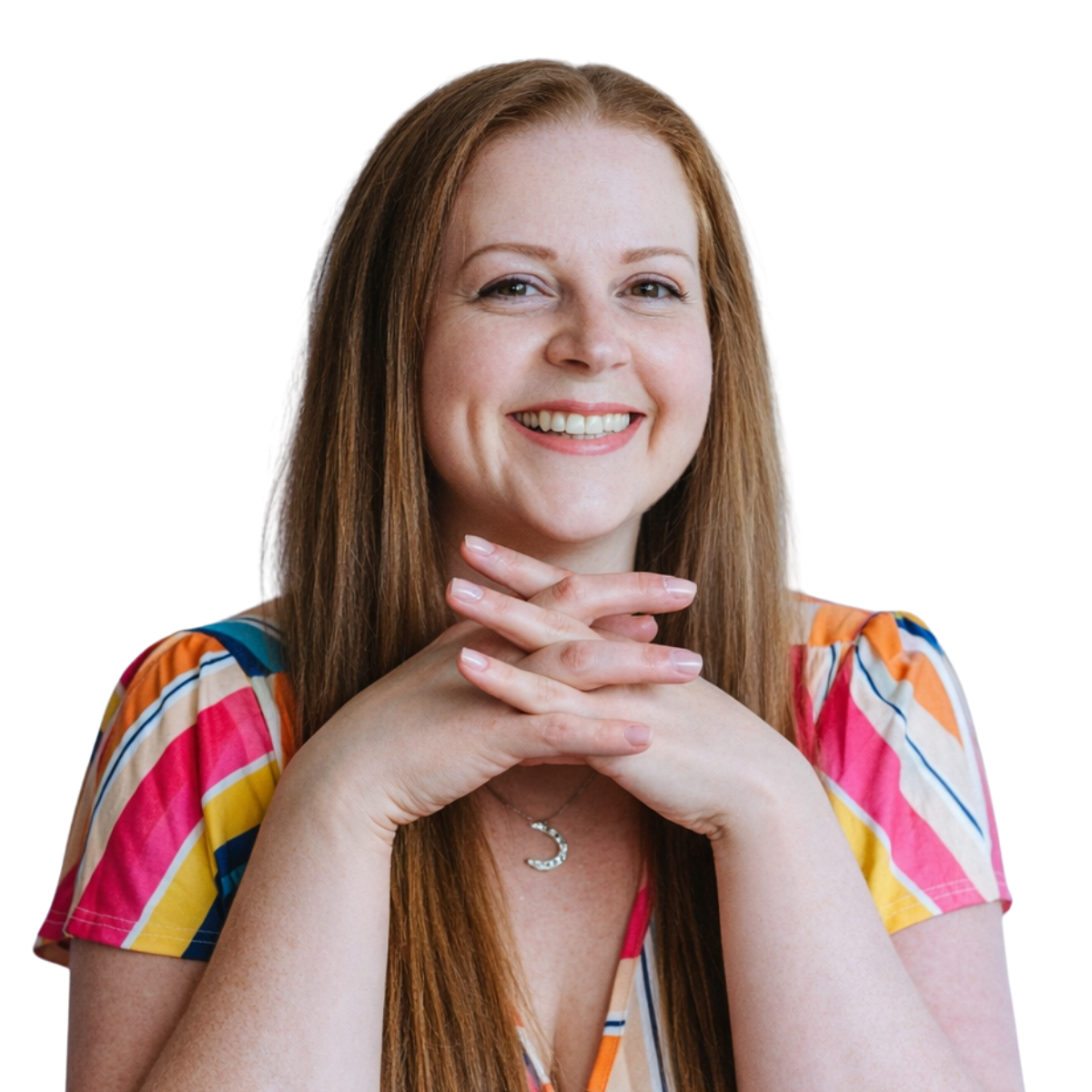 Picture of Kim Ellis smiling with her fingers crossed